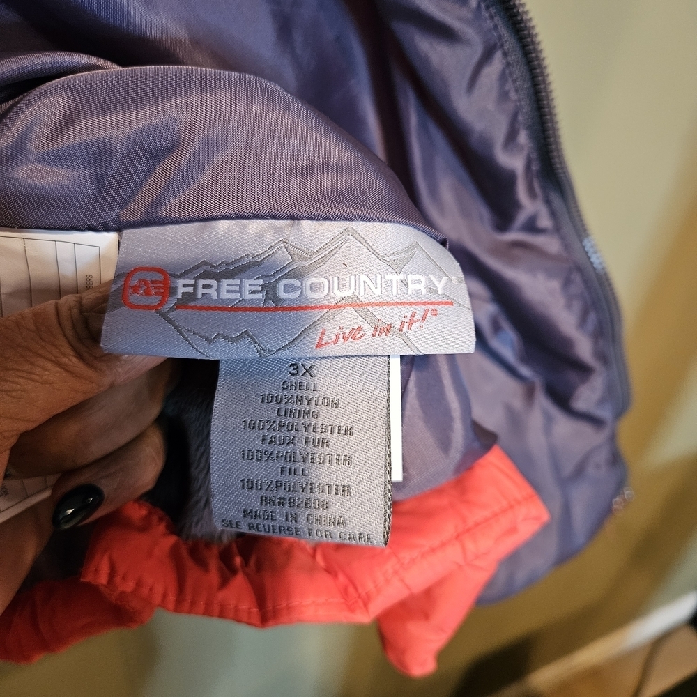 Free Country Coral Red Quilted Puffer Jacket | Women’s 3X Fleece Lined Full Zip - Picture 4 of 5